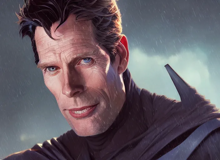 Image similar to highly detailed portrait of kevin conroy as batman, stephen bliss, unreal engine, art by greg rutkowski, loish, rhads, ferdinand knab, makoto shinkai and lois van baarle, ilya kuvshinov, rossdraws, tom bagshaw, global illumination, radiant light, detailed and intricate environment