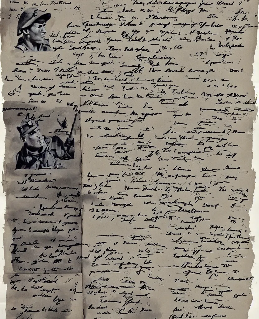Image similar to a painting of lots of words in a hand written letter by a soldier in el alamein battle, wwii, black and white, bauhaus
