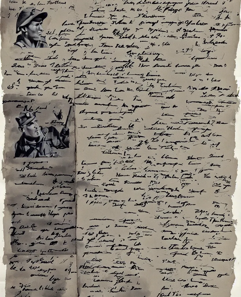 Prompt: a painting of lots of words in a hand written letter by a soldier in el alamein battle, wwii, black and white, bauhaus