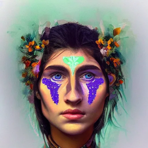 Prompt: Intricate five star druid facial portrait by Pablo Picasso, oil on canvas, high detail, matte finish, high contrast, 3d depth, masterpiece, vivid colors, artstationhd