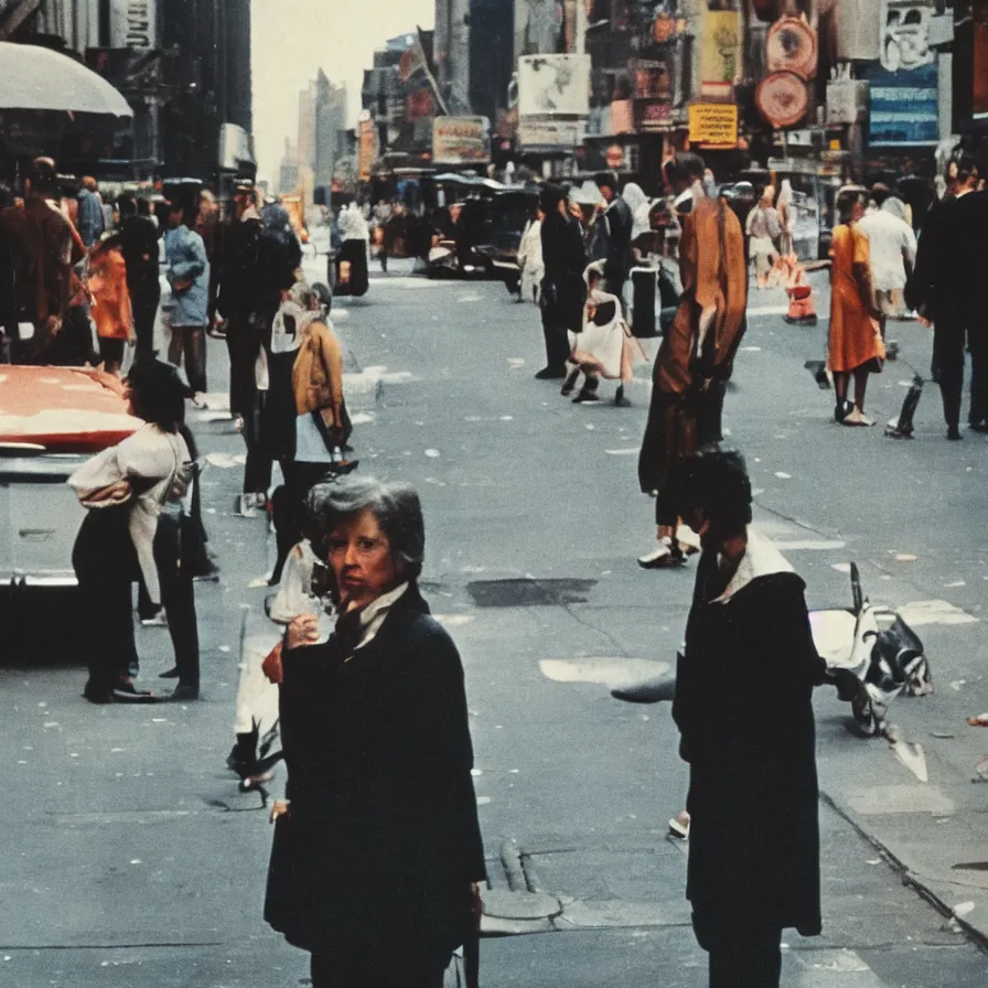 Image similar to portrait in the streets of new york, 1 9 6 0 s, colour film street photography, photo taken with ektachrome, featured on flickr, film grain