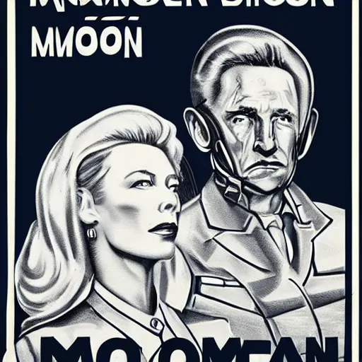 Image similar to propaganda poster for colonizing the moon with cate blanchett, by bonesetell