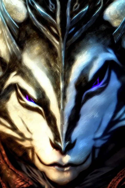 Prompt: Charr elementalist of Guild Wars 2, concept art, close-up, digital art, hyper-realistic, highly detailed