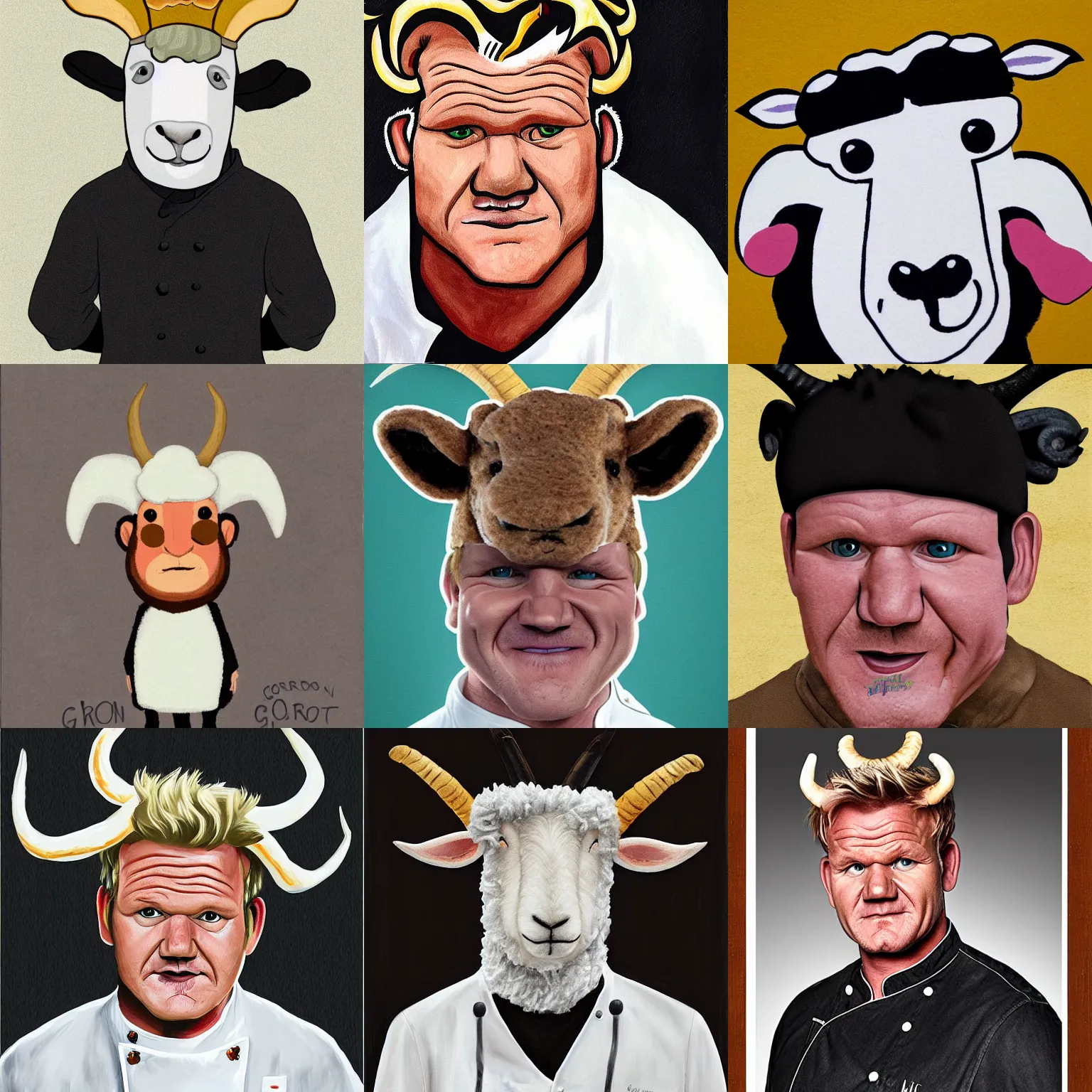 Image similar to portrait of chef! gordon ramsay! as a ram sheep with horns and wool