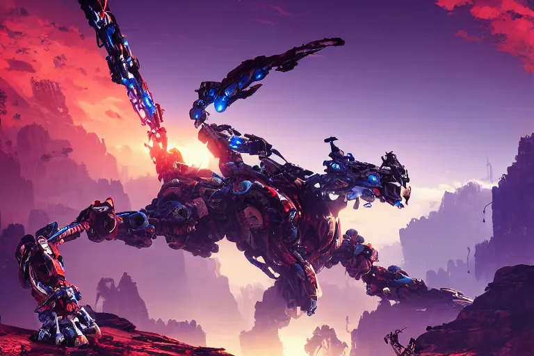 Image similar to strider machine mecanical creature robot of horizon forbidden west horizon zero dawn bioluminiscence global illumination ray tracing hdr fanart arstation by ian pesty and alena aenami artworks in 4 k