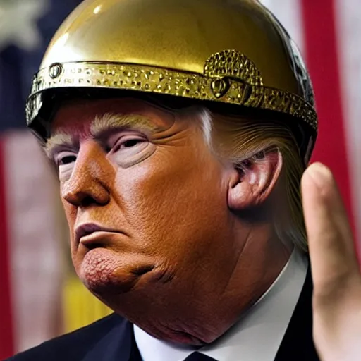 Image similar to donald trump as a knight, shinning armor, open visor helmet