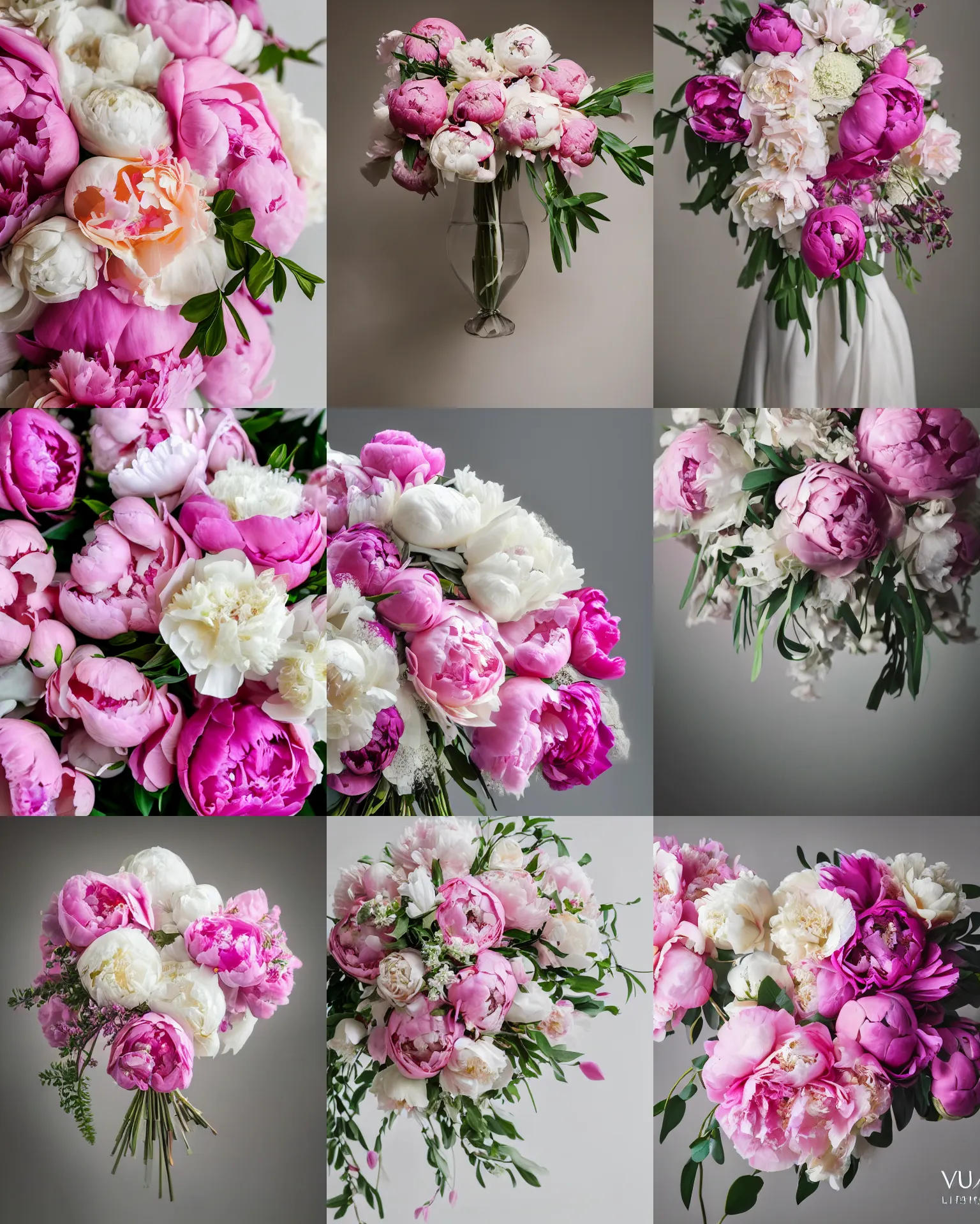 Prompt: a cascading bouquet of lush pink peonies and white limonium flowers delicate and feminine. cinematic shot, volumetric lighting, fine details, vibrant colors, professional photo, photorealistic, extremely detailed, very sharp, award winning photo,