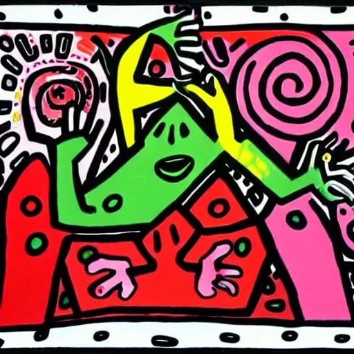 Prompt: painting by keith harring