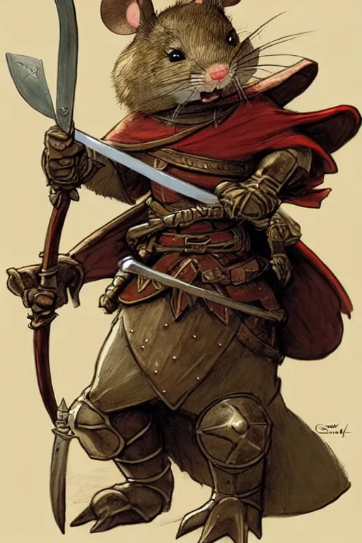 Image similar to a heroic mouse knight with sword and shield, redwall, greg rutowski and jean baptiste monge, detailed, epic fantasy concept art