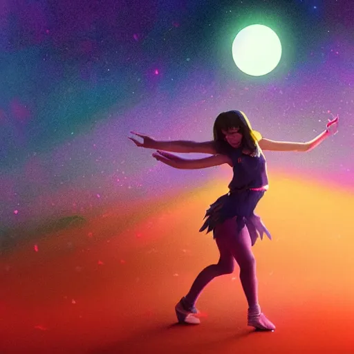 Prompt: A rainbow girl dancing in the moonlight, art gem, ross tran, detailed, soft lighting, rendered in octane