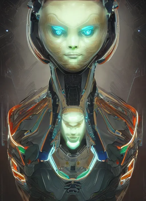 Image similar to symmetry!! portrait of robotic buxom alien in the style of horizon zero dawn, machine face, intricate, elegant, highly detailed, digital painting, artstation, concept art, smooth, sharp focus, illustration, art by artgerm and greg rutkowski and alphonse mucha, 8 k