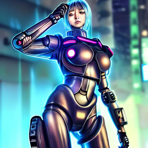 Prompt: An epic comic hyperrealistic anime painting of a cyber warrrior girl wearing mecha cyber suit, attractive, ultradetailed face expression trending on artstation and artbreeder, cyberpunk 2077 color, heavy rainning at tokyo street night, neon lights all around, hyper realism, corona render, arnold render, movie concept art, 8k, unreal 5 engine render, cosplay, RPG portrait, final fantasy Vll world concept, dramatic lighting, rim lights, PS5 render quality