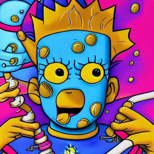 Prompt: a detailed hyper realistic painting of bart simpson in the style of Escher and Lisa frank, award-winning art, intricate,artstation,