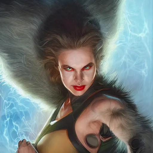 Image similar to a super hero weasel, wild matted hair, mysterious, wildly attractive, glowing eyes, post-apocalyptic clothing, comic book cover art, digital painting, artstation, concept art, smooth, sharp focus, illustration, art by artgerm and donato giancola and Joseph Christian Leyendecker, Ross Tran, WLOP