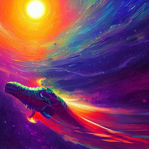 Image similar to a detailed painting of a space serpent floating in space in a sea of colorful sea of stars, by alena aenami, petros afshar and greg rutkowski trending on artstation, deviantart, dragon scales, stars