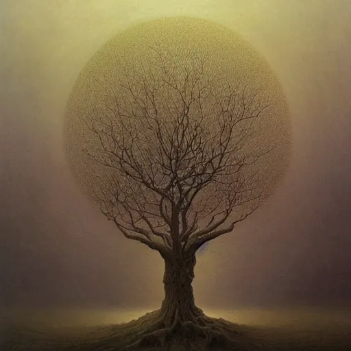 Prompt: Tree of sacral geometry in horror mist by Gustave Doré Greg Rutkowski zdzisław beksiński