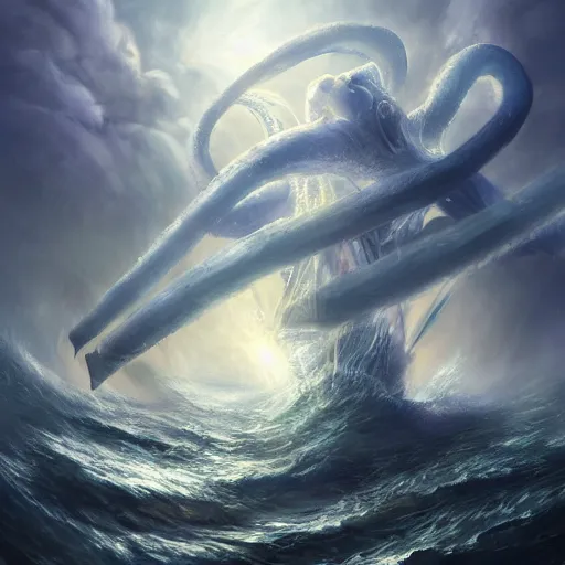 Image similar to digital artwork of a wonderful an big galion attacked by a giant octopus, ocean. d & d, illustration, realism, trending on artstation