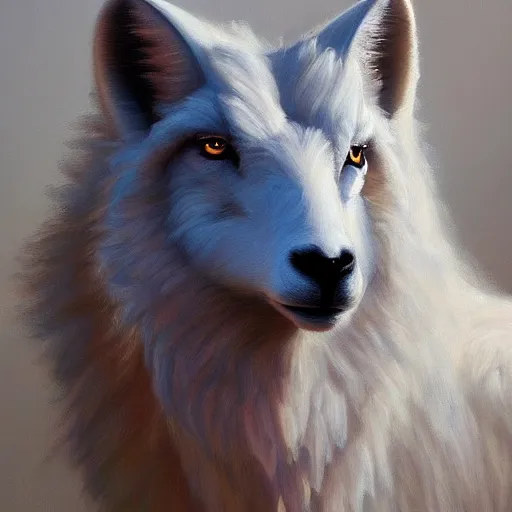 Prompt: sheep wolf head, oil painting, front view, artstation, dramatic lighting, symmetry, beautiful