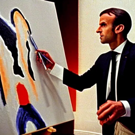 Image similar to Emmanuel Macron painting abstract art in American Psycho (1999)