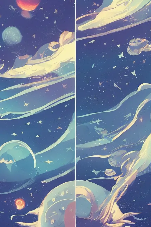 Image similar to sea and night sky with stars and galaxies, ornate detailed background, trending on artstation, by rossdraws