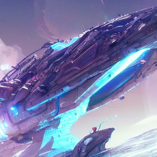 Image similar to concept art of an alien spacecraft, stars, meteorites, floating debris, beautiful, fantasy, colorful, cinematic lighting, artstation, trending, highly detailed, focus, smooth, by studio ghibli, rossdraws, hirohiko araki, conrad roset, yoshitaka amano