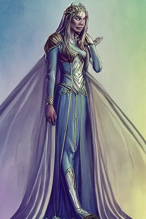 Image similar to tarot illustration of galadriel as the empress by artstation