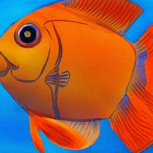 Image similar to very high detailed painting of a small orange fish swimming in a bubble