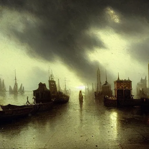 Image similar to detailed painting of a living capsule architecture, filigree ornaments, fog, andreas achenbach