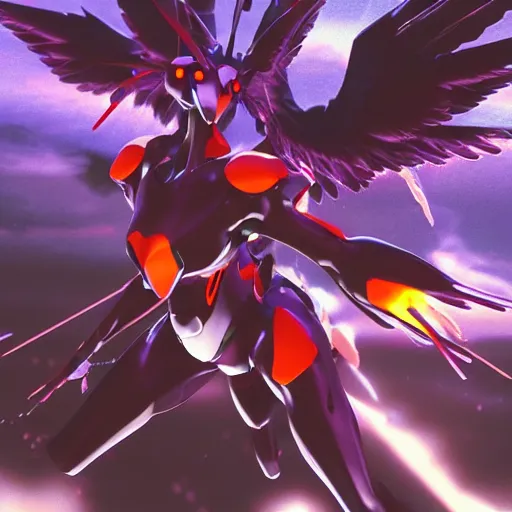 Image similar to evangelion angel invaders burning wings 4 k path traced high definition detailed artstation realistic trending dramatic lighting hyperrealism bokeh focus high frequency noise