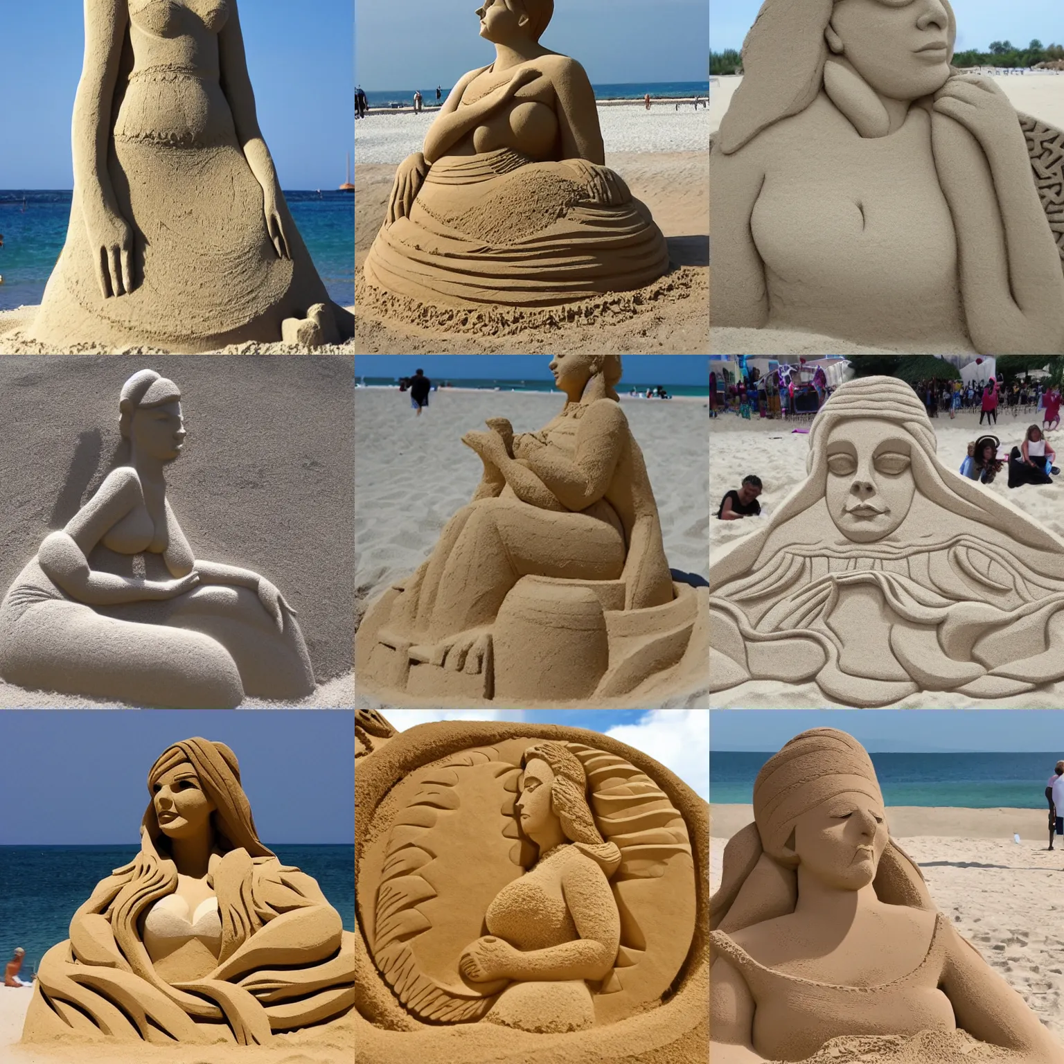 Prompt: a sand sculpture of an elegant lady