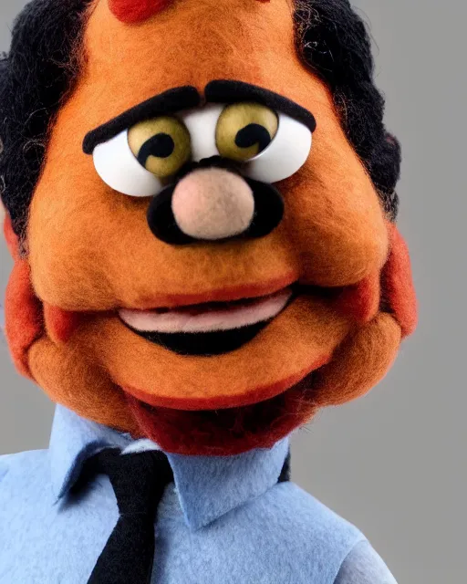 Prompt: oscar nunez as a muppet in the office. highly detailed felt. hyper real photo. 4 k.