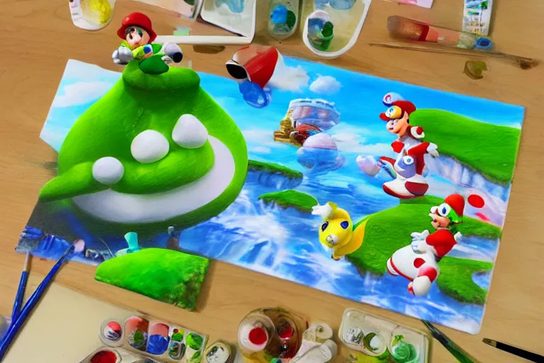 Image similar to painting wonderland marioworld yoshi kurbi dofus acrylic 3 d real