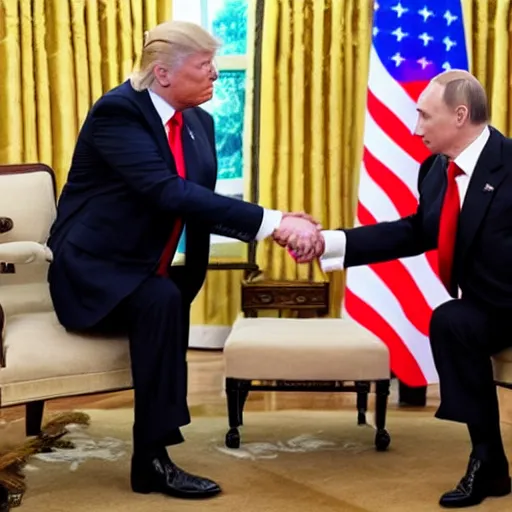 Image similar to donald trump and vladimir putin playing rock paper scissors