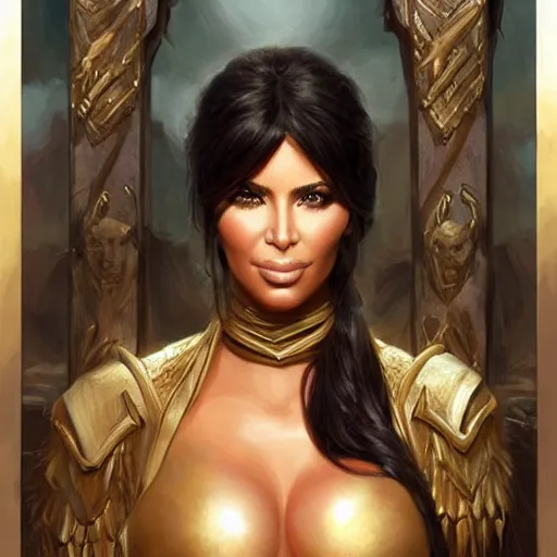 Prompt: Kim Kardashian as a fantasy D&D character, portrait art by Donato Giancola and James Gurney, digital art, trending on artstation