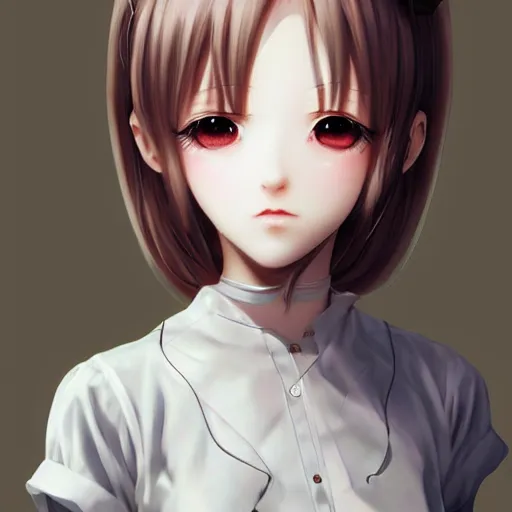 Image similar to Young Maid anime girl, realistic shaded Perfect face, fine details, realistic shaded lighting, fabulous, detailed lashes, Ilya Kuvshinov, Range Murata, IAMAG premiere