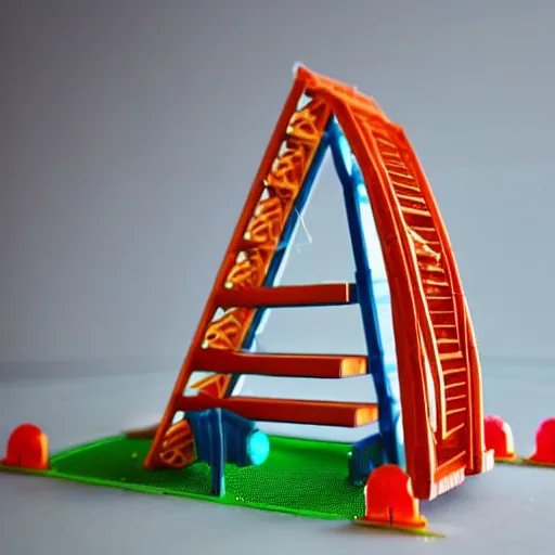 Image similar to a miniature rollercoaster made entirely of various candy and candies