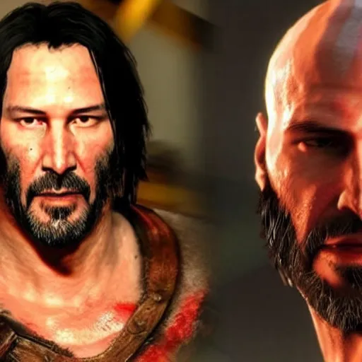 Image similar to Keanu Reeves in the God of War game