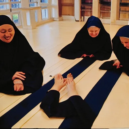 Image similar to photo of nuns playing twister in a sanctuary —width 1024 —height 1024