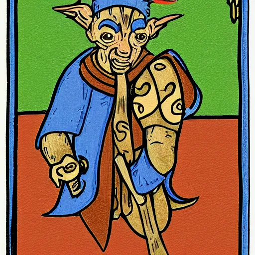 Prompt: detailing trot card illustration of goblin in the style of byzantine art