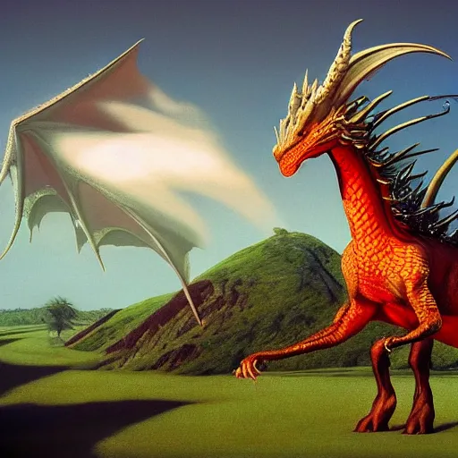 Prompt: Magnificent dragon-horse hybrid by Roger Dean, by Dean Ellis, magical realism, dragon , horse, artstation, soft render