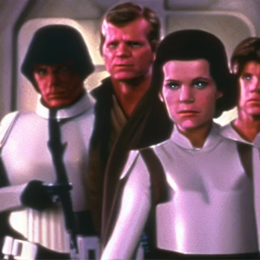 Image similar to a still frame from the movie star wars a new hope, starring jfk