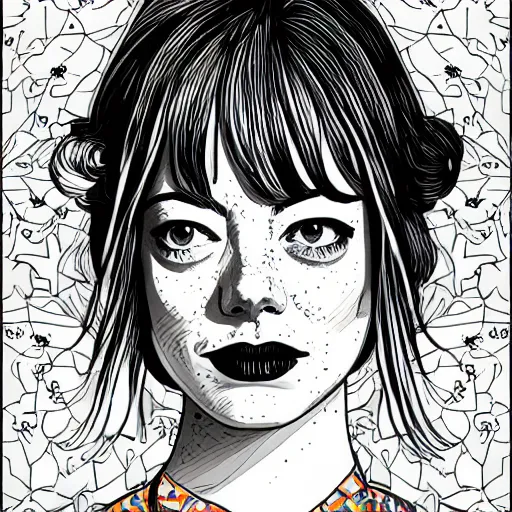 Image similar to detailed illustration of emma stone in flat colour, by james jean, by yukio shimizu