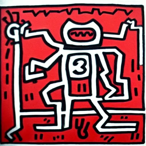 Image similar to square robot by keith haring,