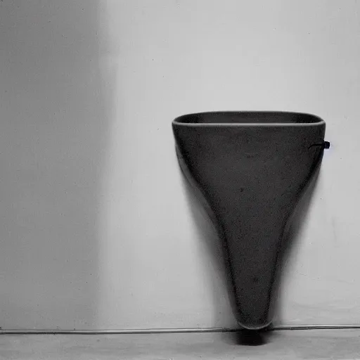 Prompt: a art documentation of an upside down urinal readymade object by Marcel Duchamp in the style of Man Ray