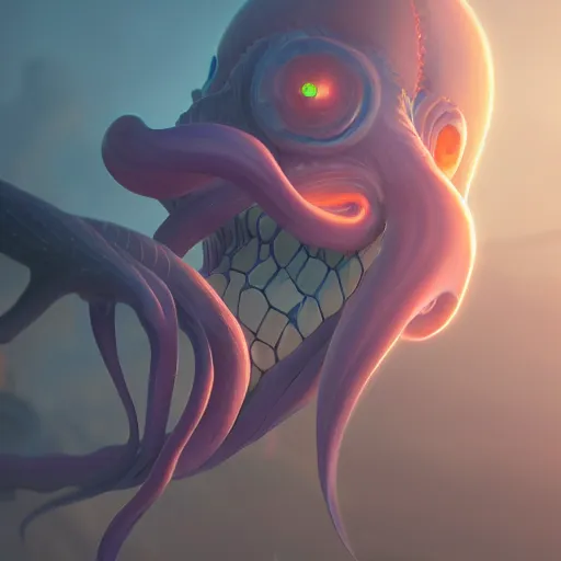 Image similar to A beautiful ultradetailed digital painting of a illithid, light effect, very detailed, by beeple, subject fully in frame, Makoto Shinkai, 4k, Trending on artstation, ultrawide lens