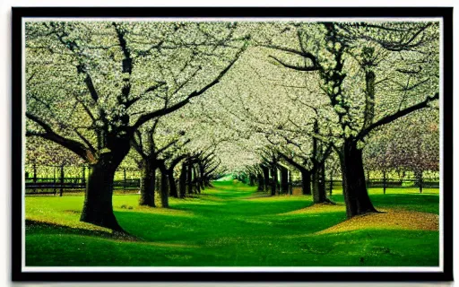 Image similar to a forest of cherry blossom trees, ((arizona green tea)), poster