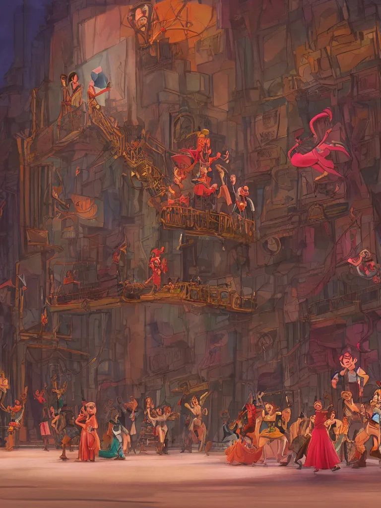 Prompt: broadway show by disney concept artists, blunt borders, rule of thirds