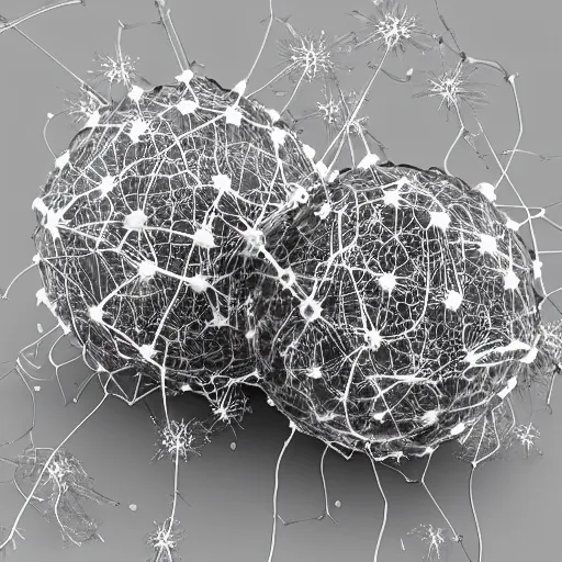 Prompt: metallic dendritic spheres connected with dendritic neurons