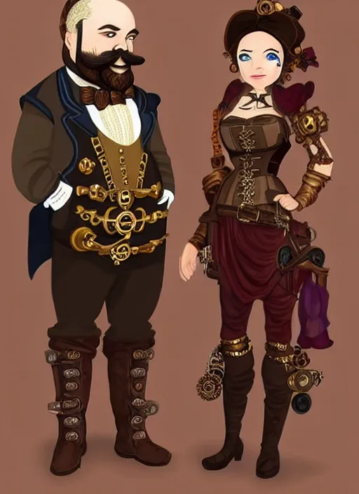 Image similar to Steampunk dwarf with a beard female glamor bard speaker of a small town and fashionable female in high-end Oscar de la Renta