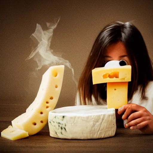 Image similar to a ghost eating cheese that is scaring them photo crazy cinematic